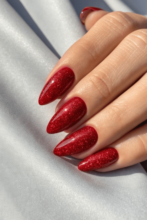 Sparkly Red Christmas Nails | 22 Red Christmas Nails So Festive Even Rudolph Would Be Jealous