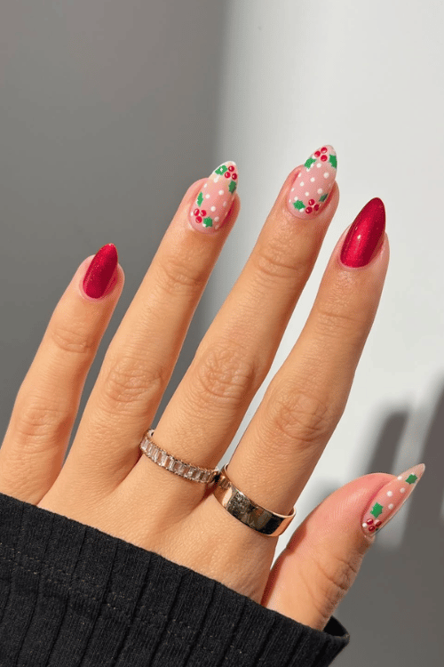 Holly Accent Red Nails | 22 Red Christmas Nails So Festive Even Rudolph Would Be Jealous