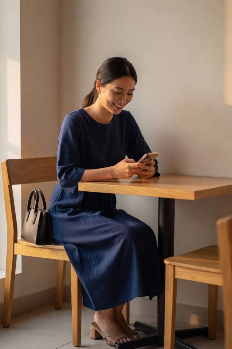 navy maxi dress with neutral sandals