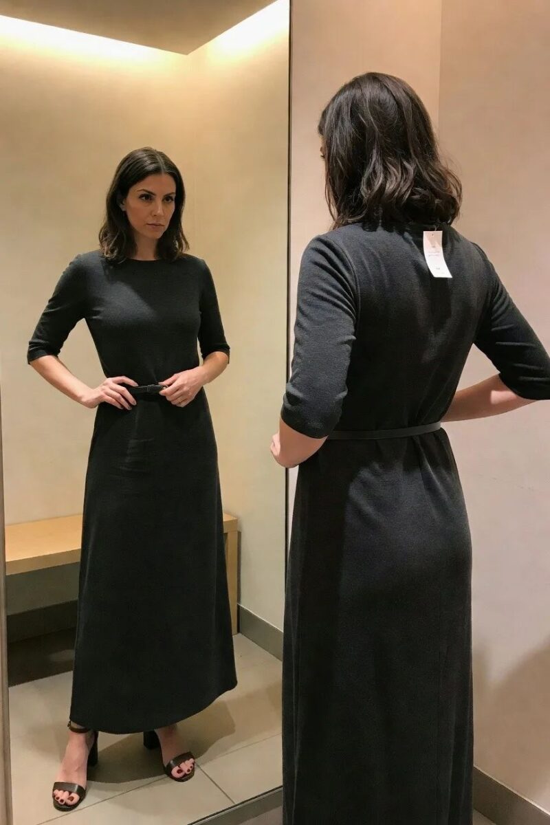 belted black maxi dress