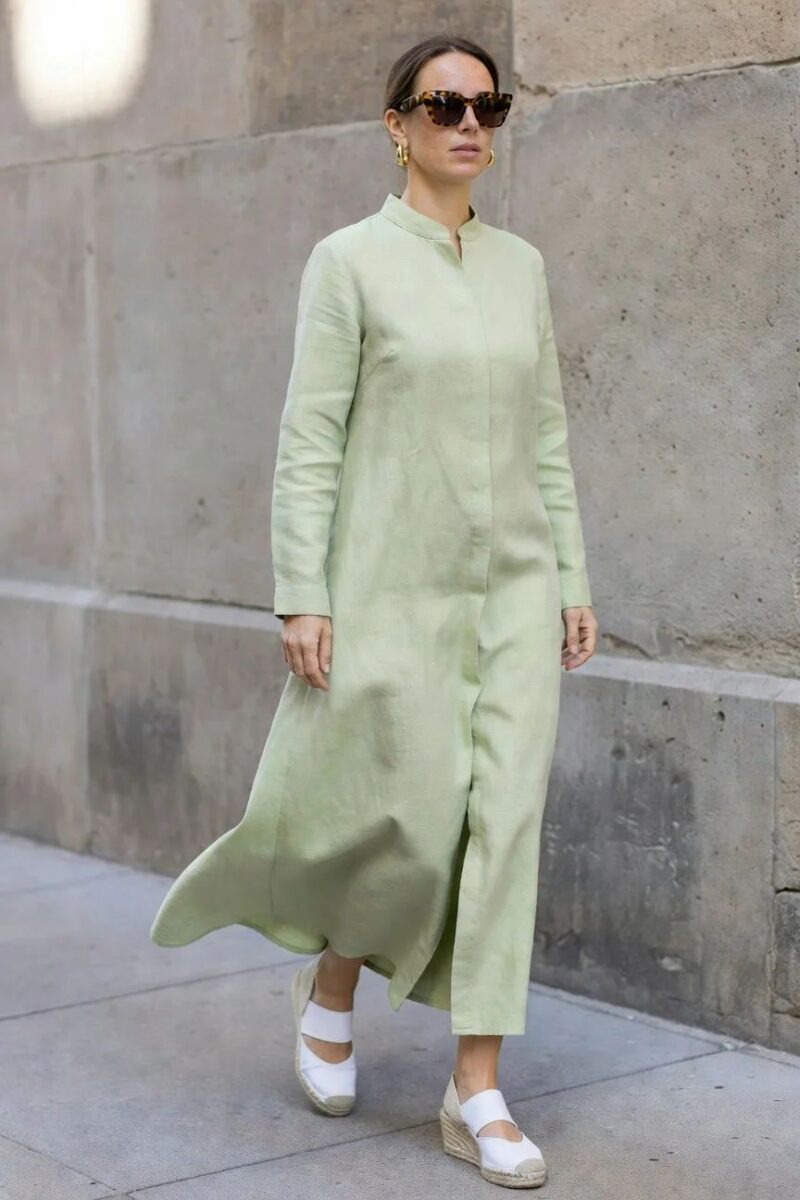 sage green maxi dress with espadrille wedges