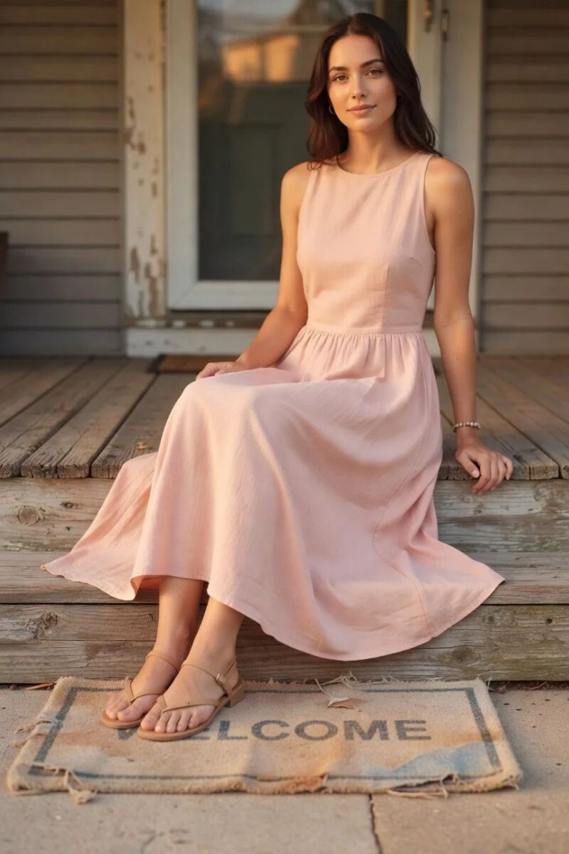 sleeveless maxi dress in soft pink