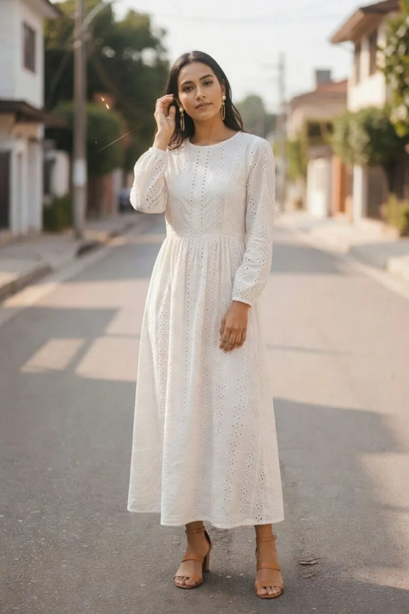 classic white eyelet maxi dress