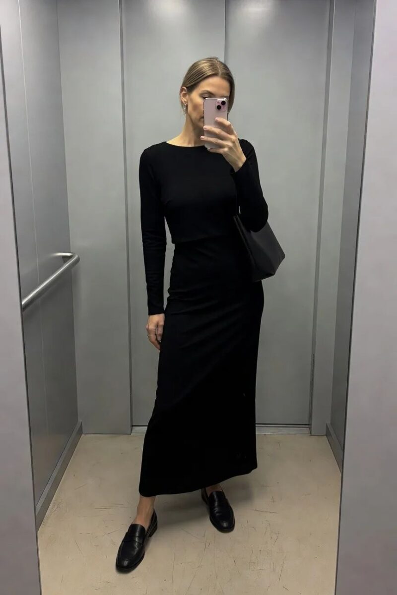 black long sleeve maxi with loafers