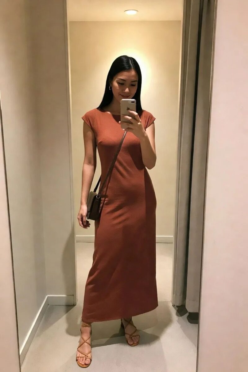 rust knit maxi dress