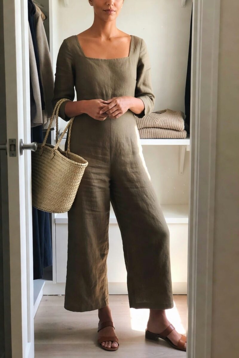 olive green linen jumpsuit