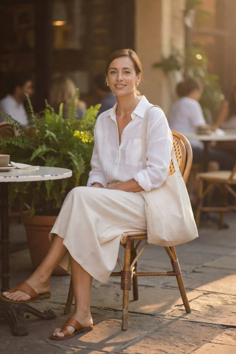 linen shirt and skirt combination