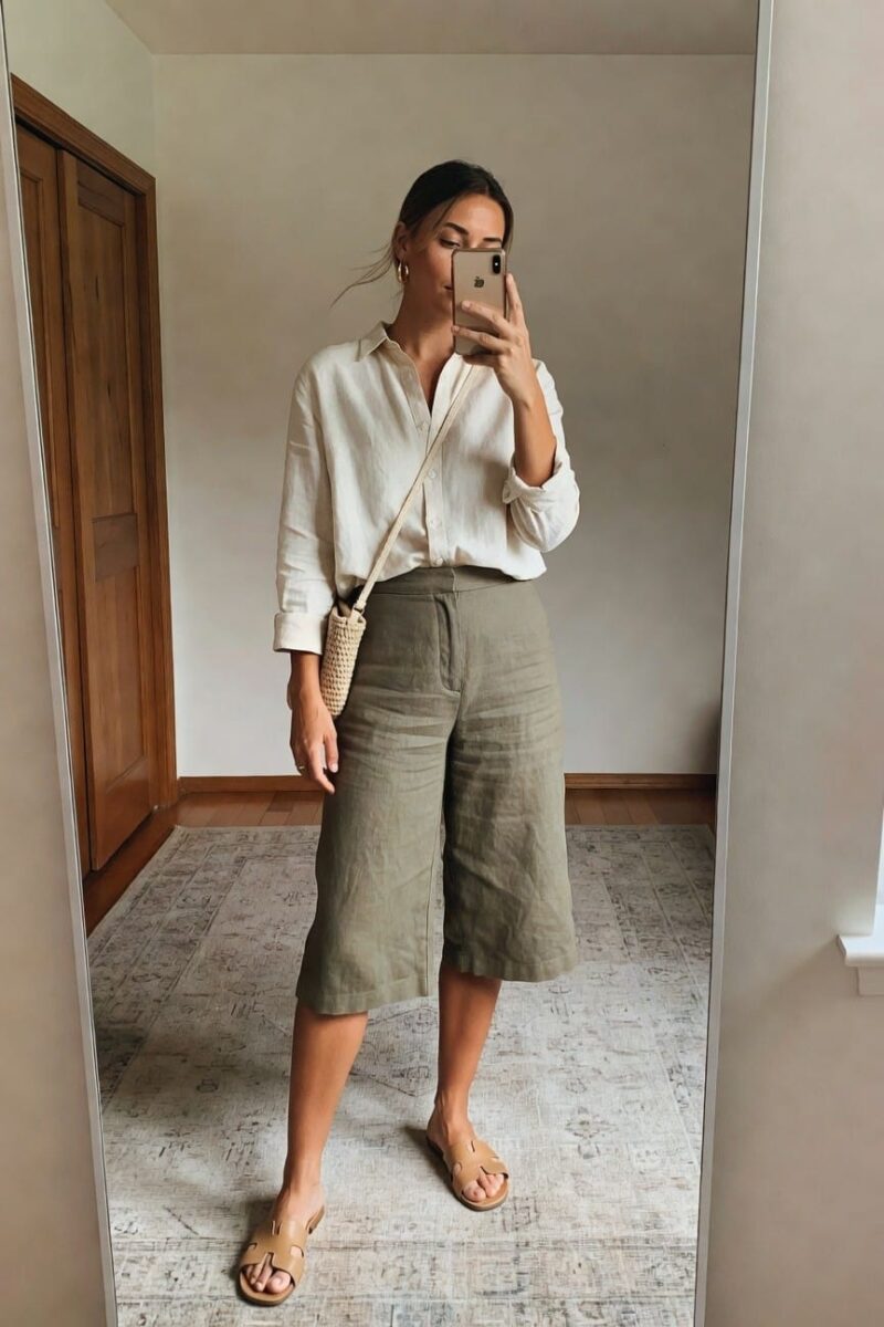 linen shirt with bermuda shorts