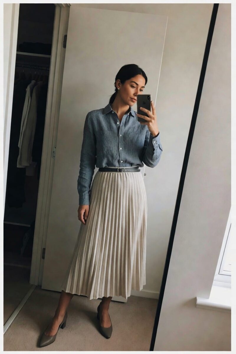 linen shirt with pleated skirt