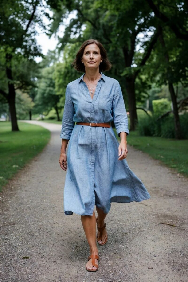 belted chambray shirt dress