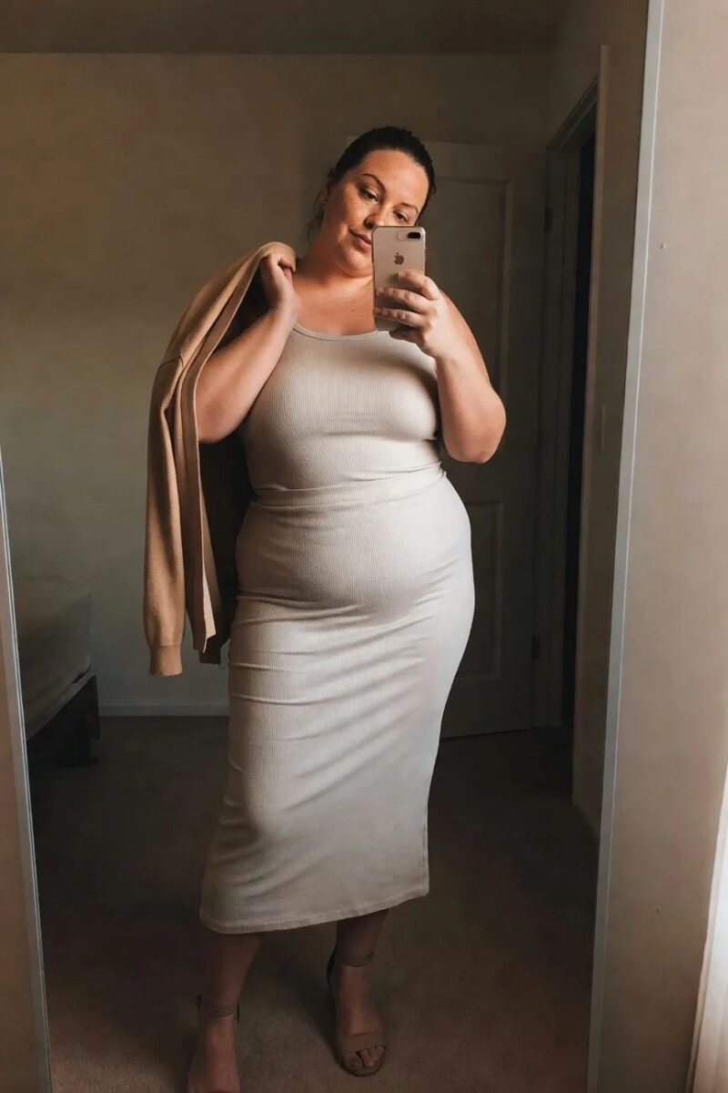 beige suit set with a white camisole layer