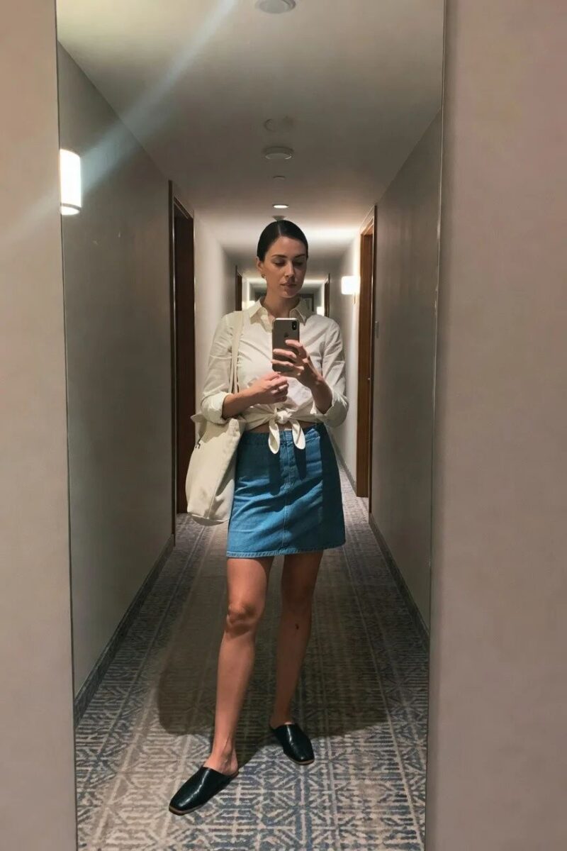 sleeveless shirt dress with a cinched belt