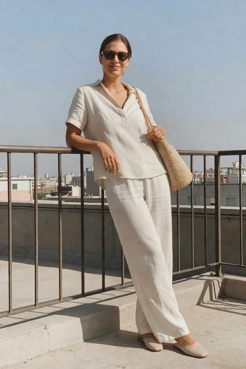soft linen shirt and wide leg pants in cream
