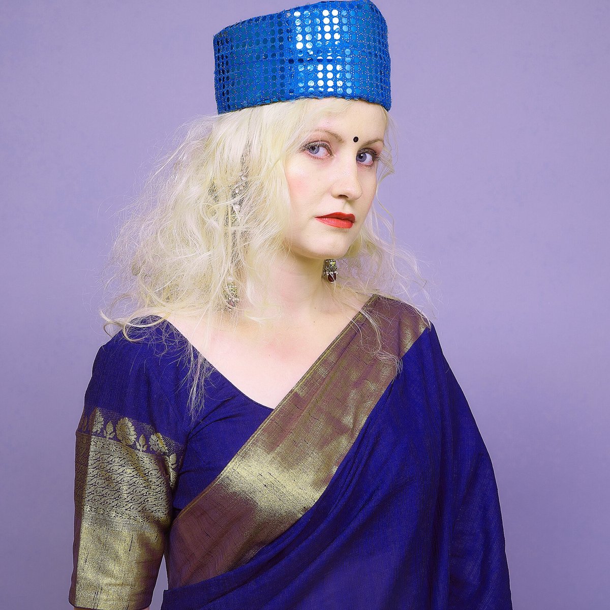 Royal blue silk saree with gold zari border