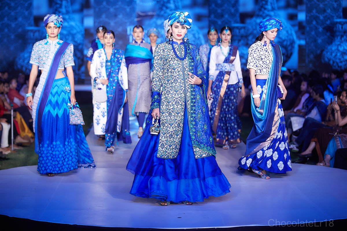 Royal blue flared skirt with embroidered jacket