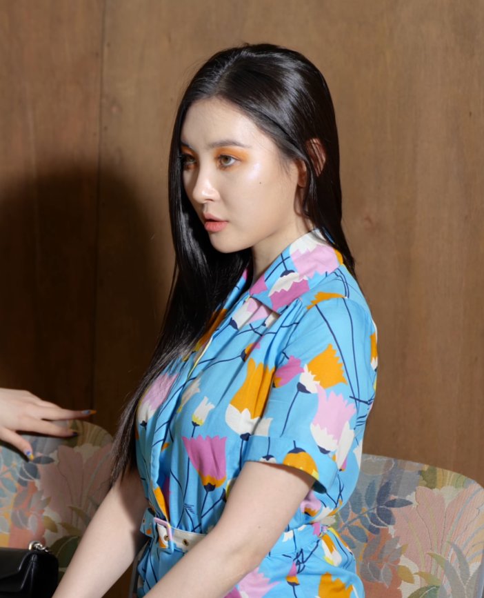 Royal blue floral-print day dress