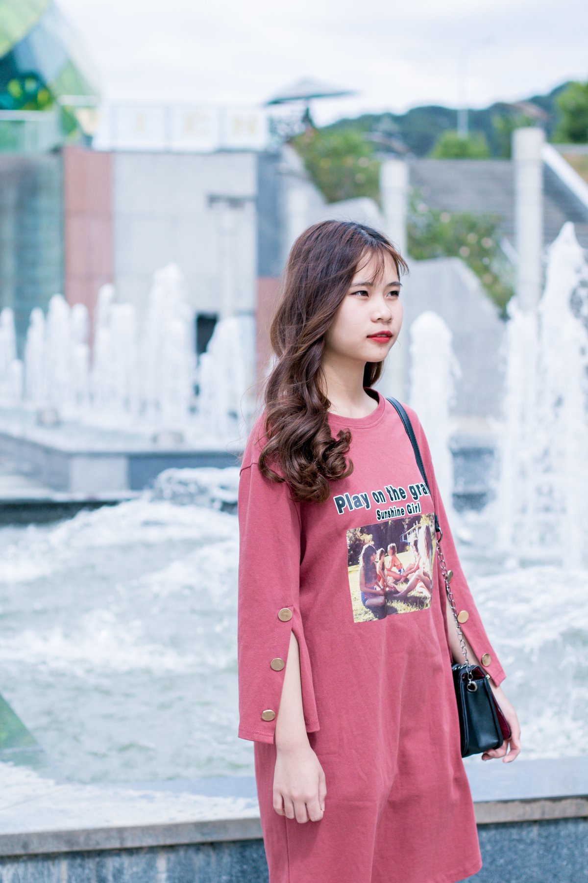 Pink Sweatshirt Dress and a Crossbody