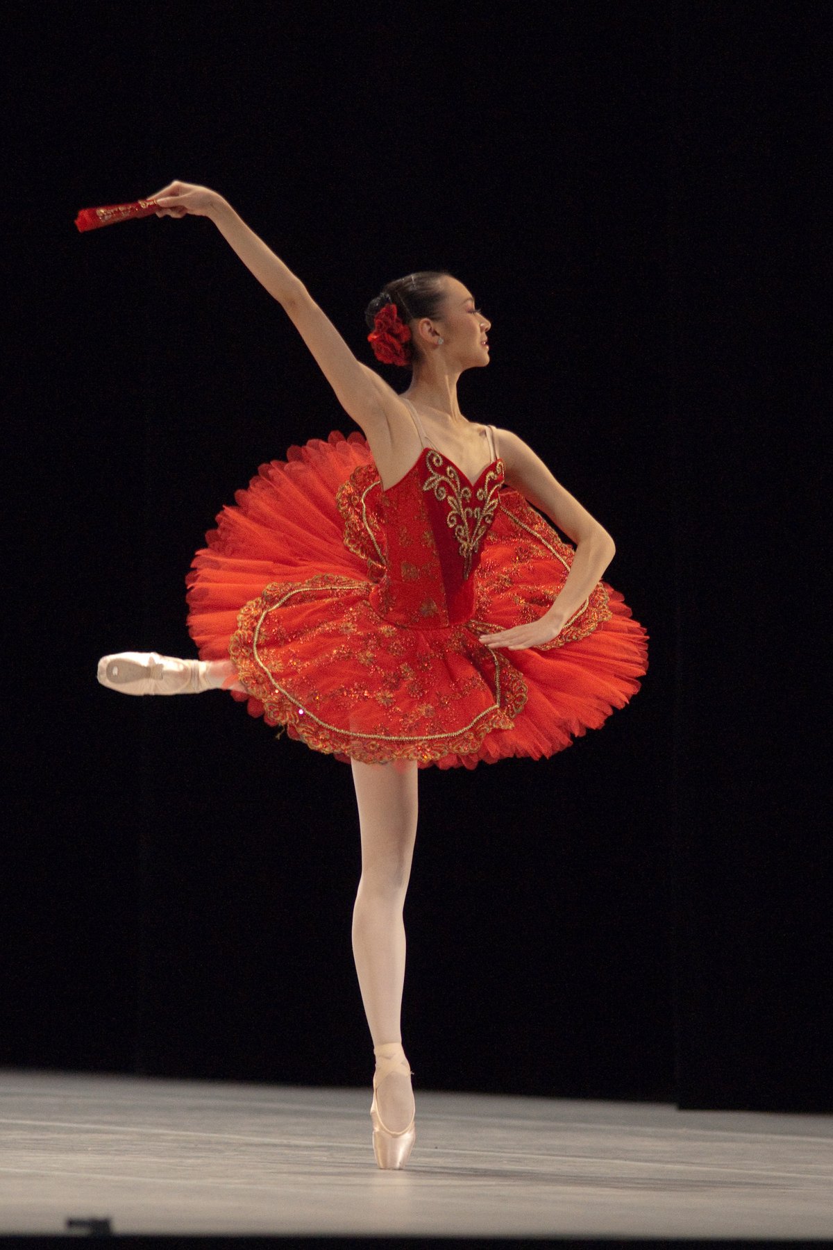 Red embroidered Kitri tutu on stage